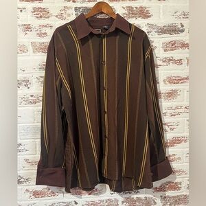 Vintage Pronti Shirt Colllection by Phita Button Up Striped Espresso Brown XL